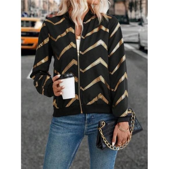 Chevron Zip Up Bomber Jacket - Picture 6 of 6